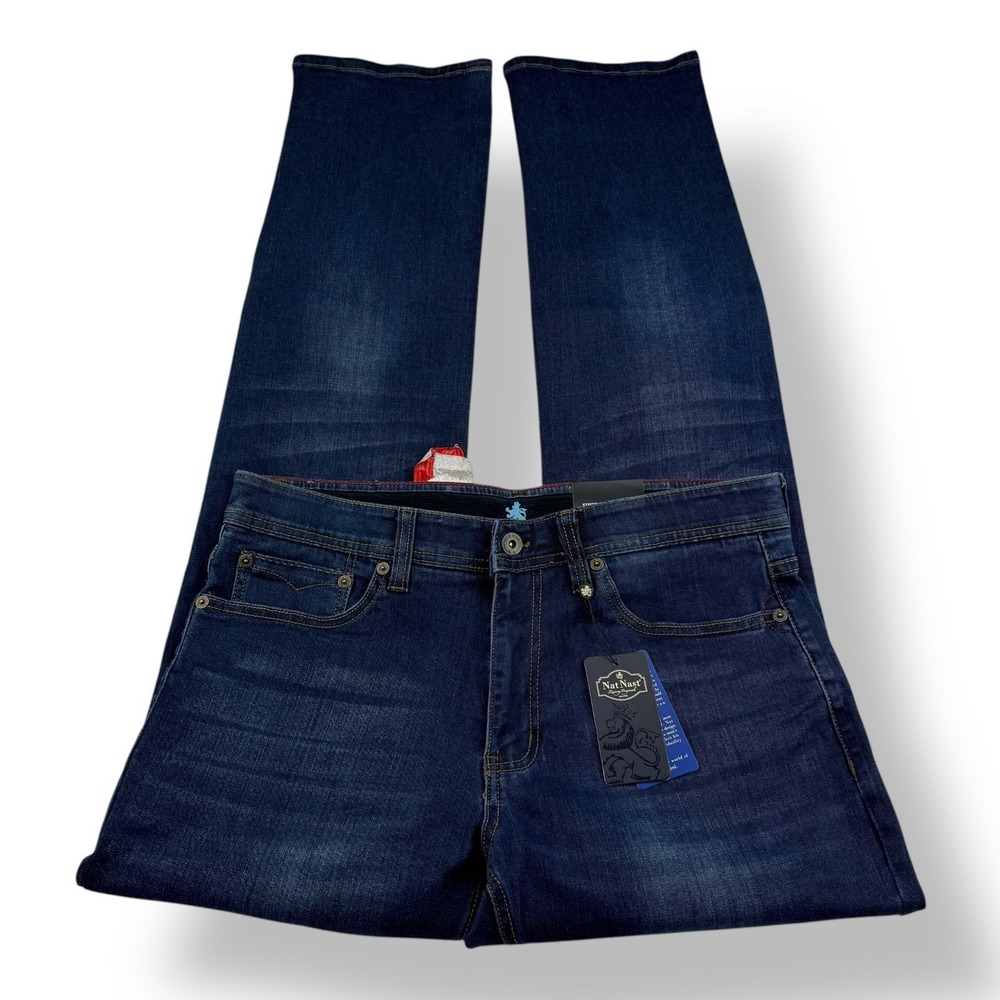Nat Nast Baltic Wash Blue Stretch‎ Straight Fit 5 Pocket Jeans Men's Size 34x34